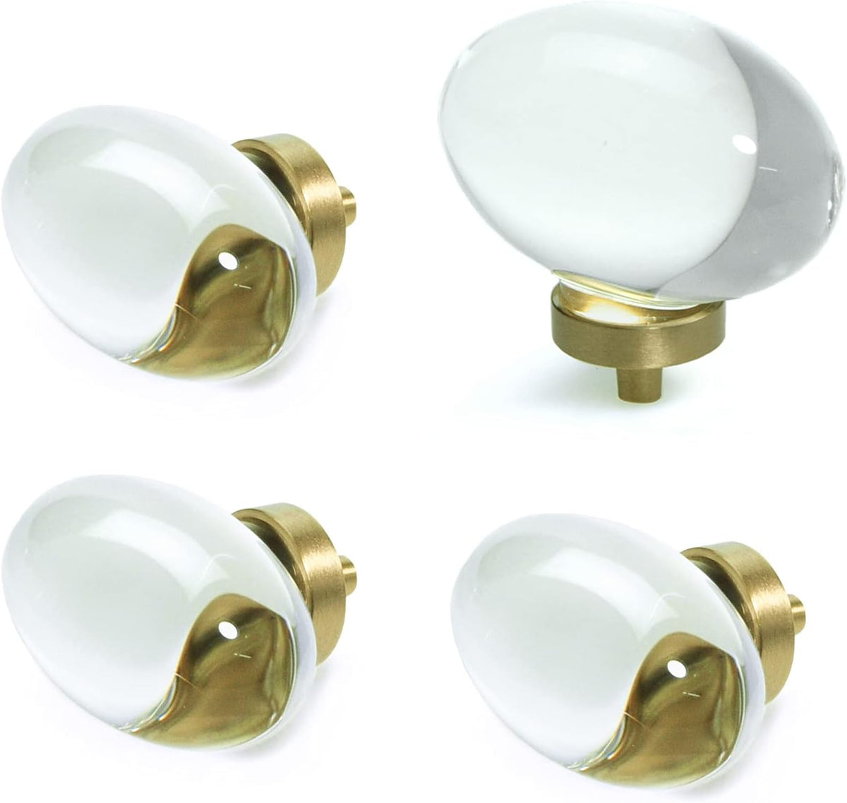 Vintage Crystal Cabinet Knobs with Gold Brass Base, Set of 4 - Egg Shape - image 1