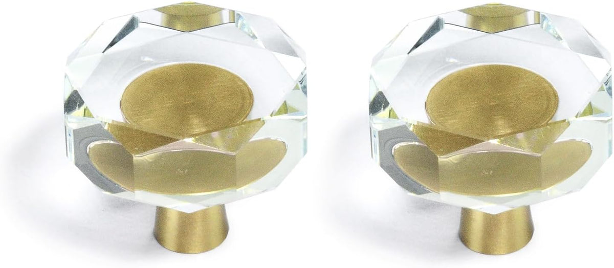 Crystal Cabinet Knobs with Gold Brass Base - 2 Pack / Polygon - image 1