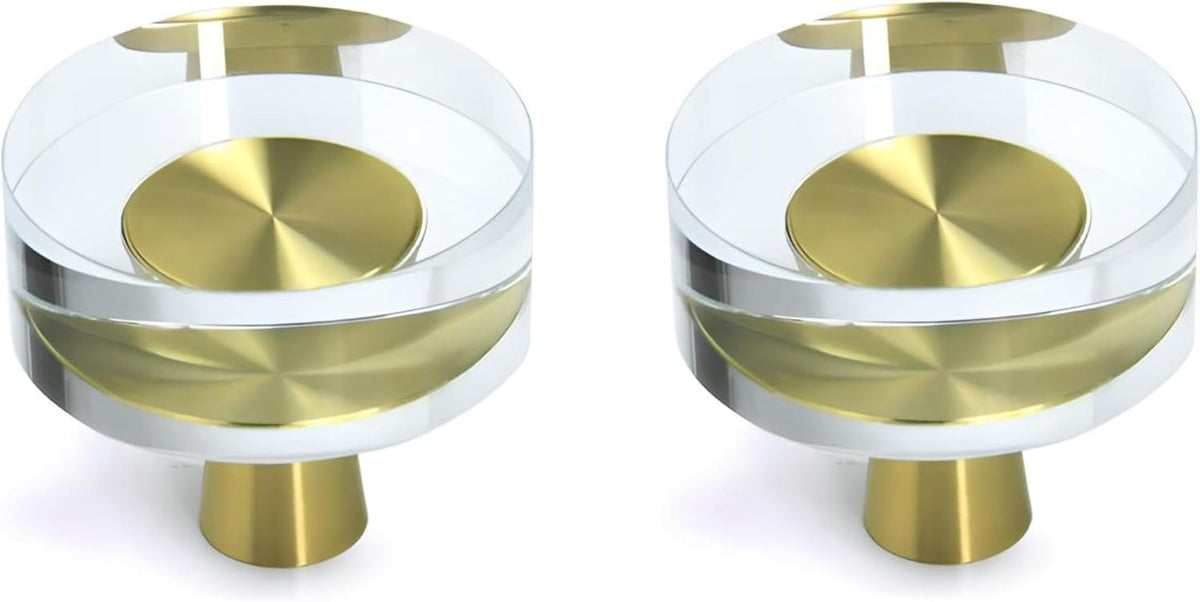 Crystal Cabinet Knobs with Gold Brass Base - 2 Pack / Round - image 1