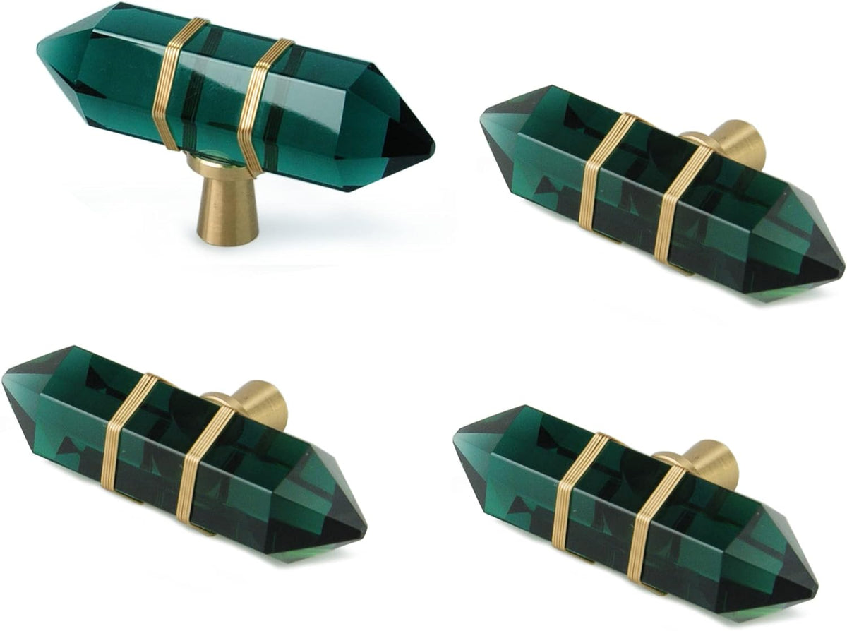 Wire-Wrapped Hexagonal Crystal Cabinet Knobs, Set of 4 - Green - image 1