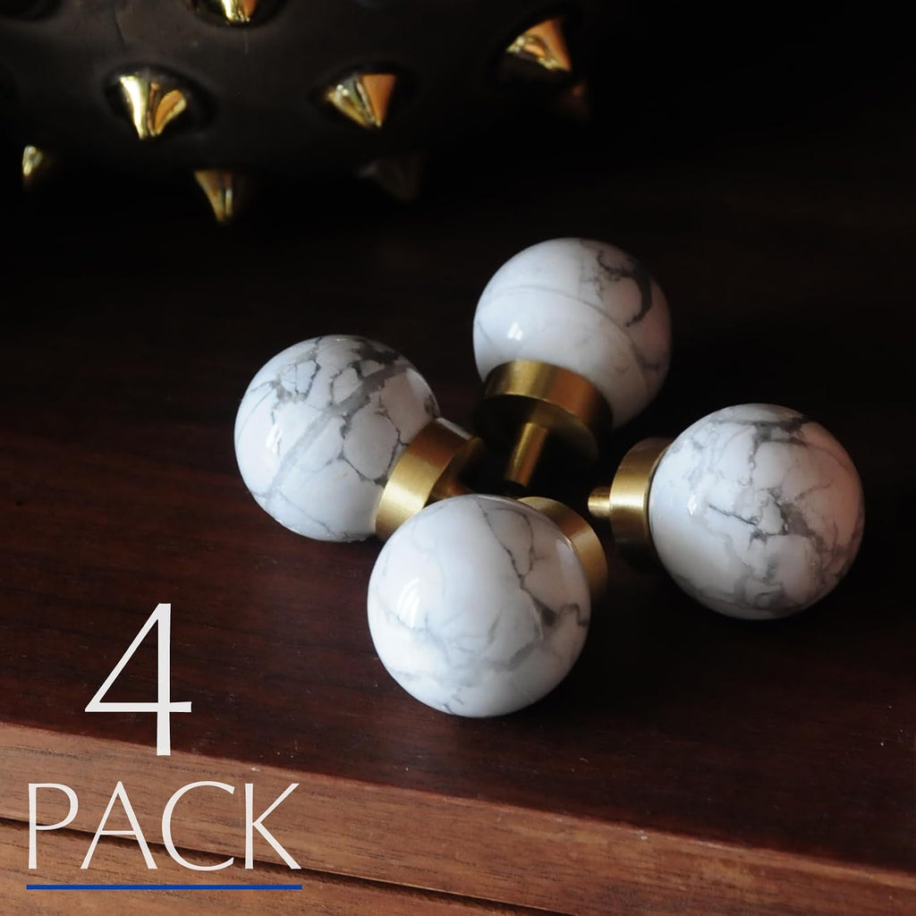 White Marble Cabinet Knobs with Gold Base, Set of 4 - Default Title - image 4