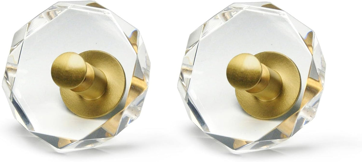 Large Acrylic Cabinet Knobs, Set of 2 - Gold / Polygonn - image 1