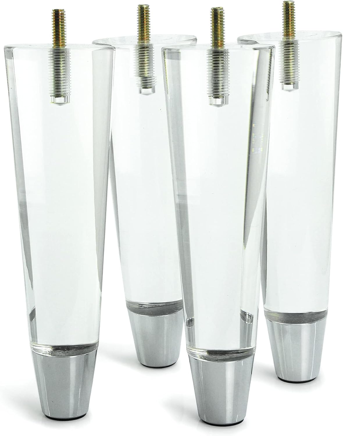 Tapered Acrylic Furniture Legs with Chrome Feet, Set of 4 - 7.8inch - image 1