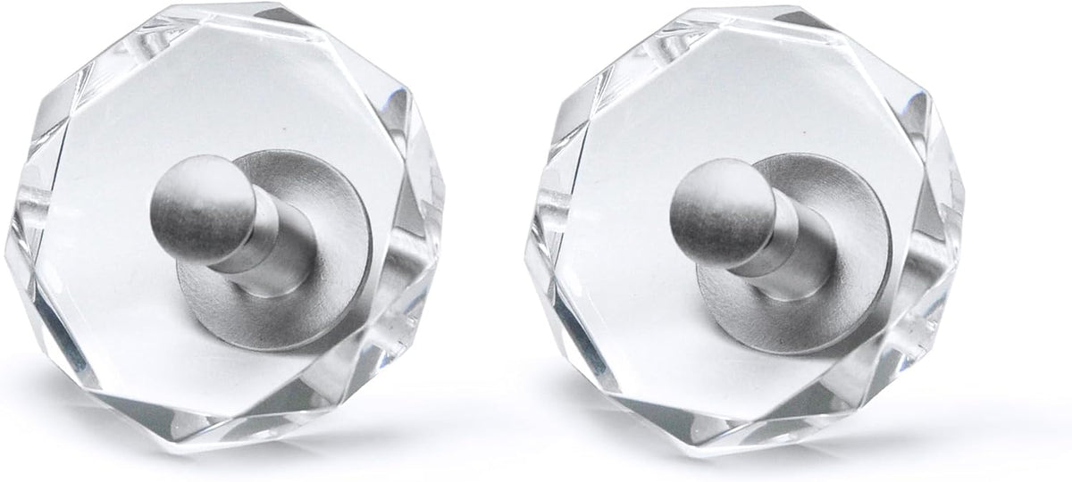Large Acrylic Cabinet Knobs, Set of 2 - Silver / Polygon - image 1