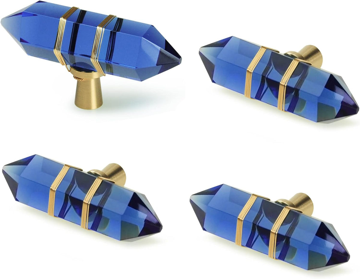 Wire-Wrapped Hexagonal Crystal Cabinet Knobs, Set of 4 - Blue - image 1