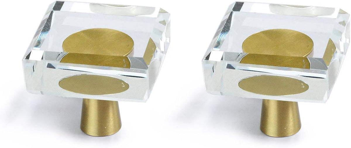 Crystal Cabinet Knobs with Gold Brass Base - 2 Pack / Square - image 1