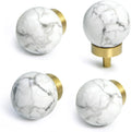 White Marble Cabinet Knobs with Gold Base, Set of 4 - Default Title - image 1