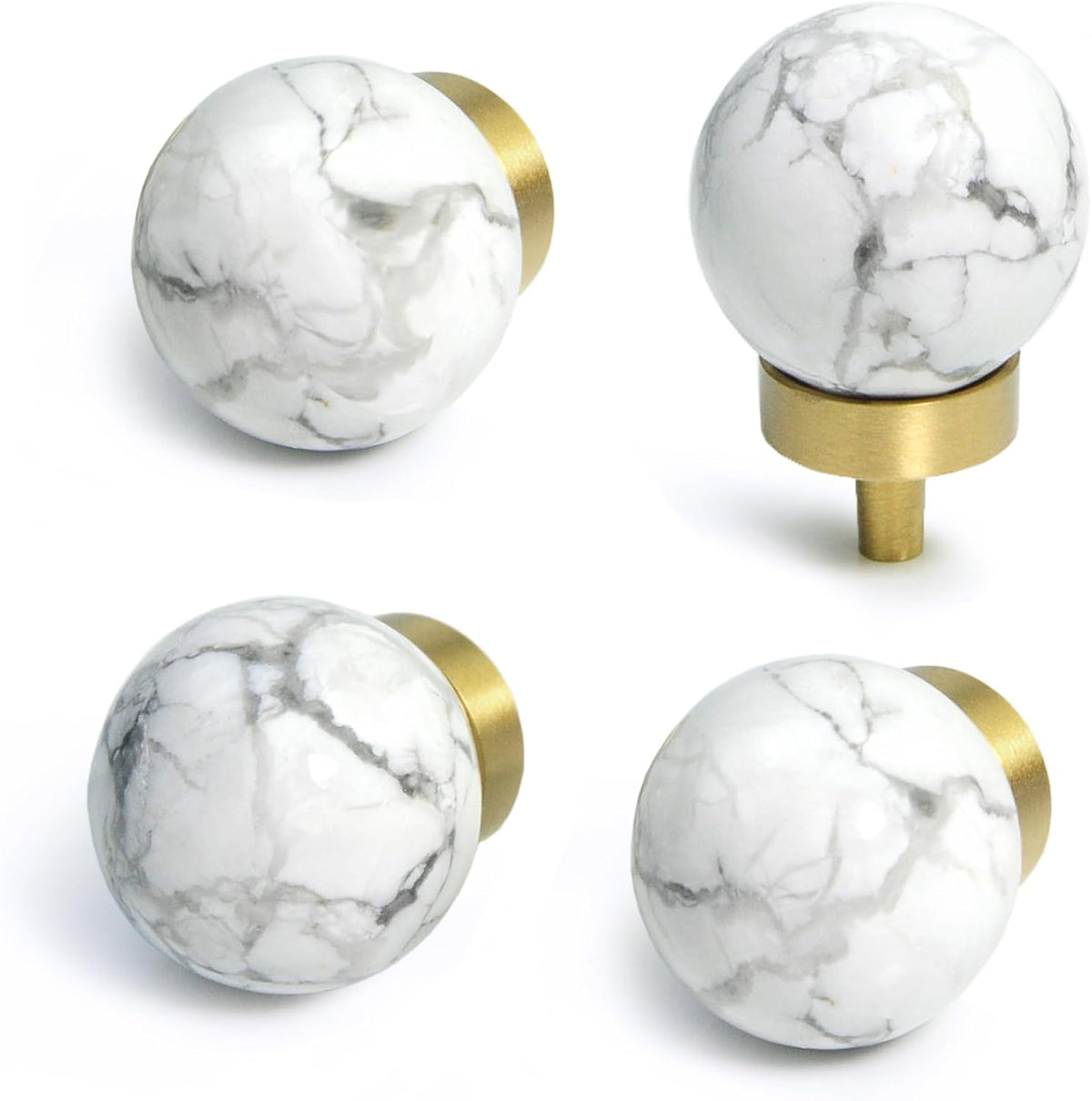 White Marble Cabinet Knobs with Gold Base, Set of 4 - Default Title - image 1