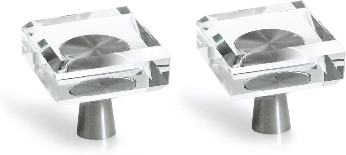 Crystal Cabinet Knobs with Brushed Nickel Base - 2 Pack / Square - image 1