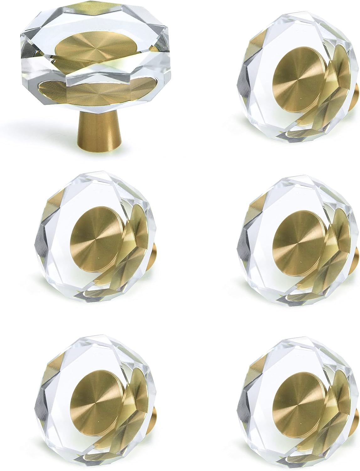 Crystal Cabinet Knobs with Gold Brass Base - 6 Pack / Polygon - image 1
