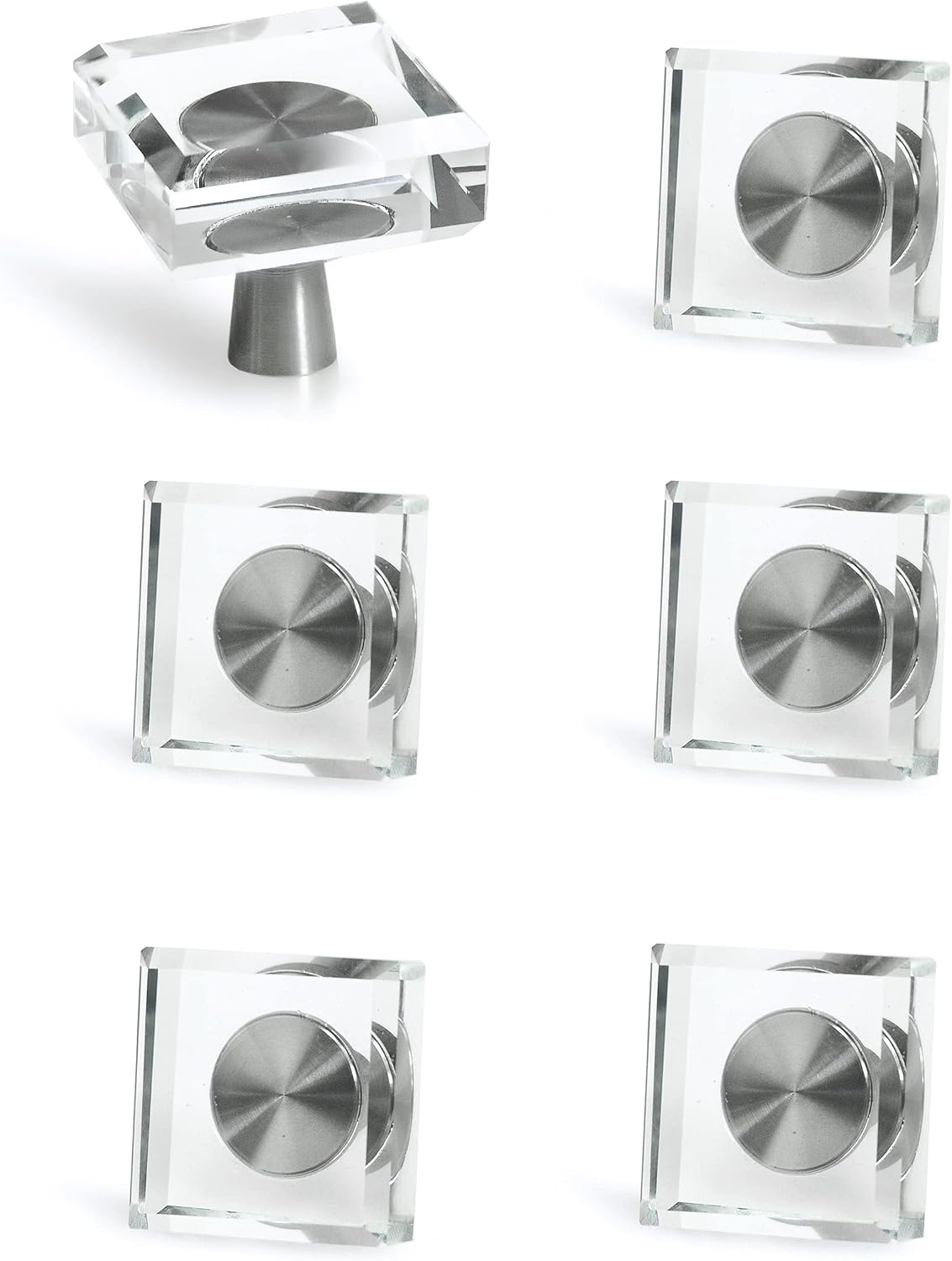 Crystal Cabinet Knobs with Brushed Nickel Base - 6 Pack / Square - image 1