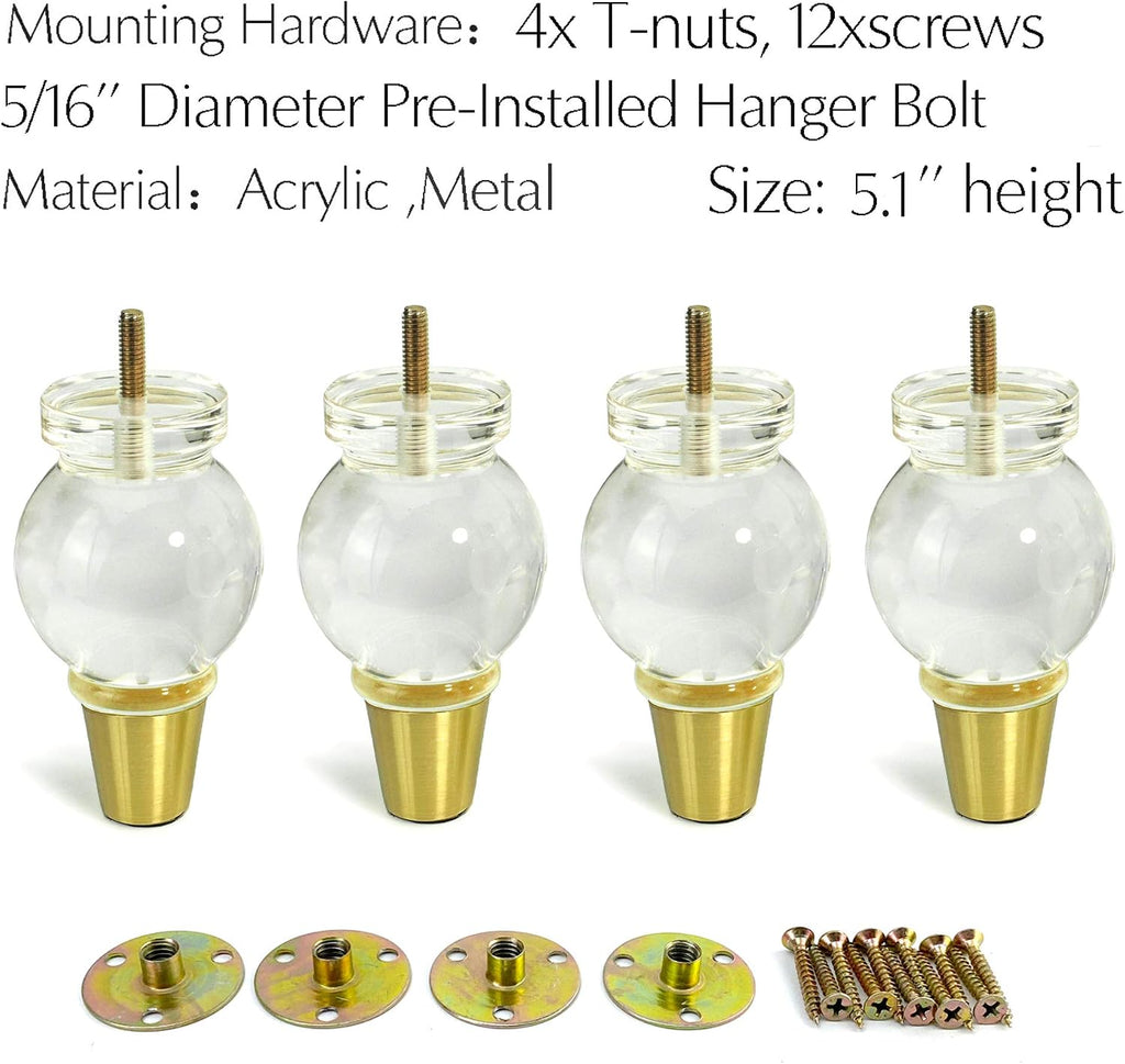 Classical Acrylic Furniture Legs, Set of 4 - 5.1inch - image 3
