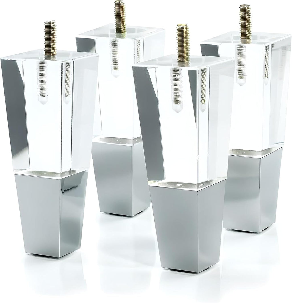 Square Acrylic Furniture Legs with Chrome Feet, Set of 4 - 4.7inch - image 1