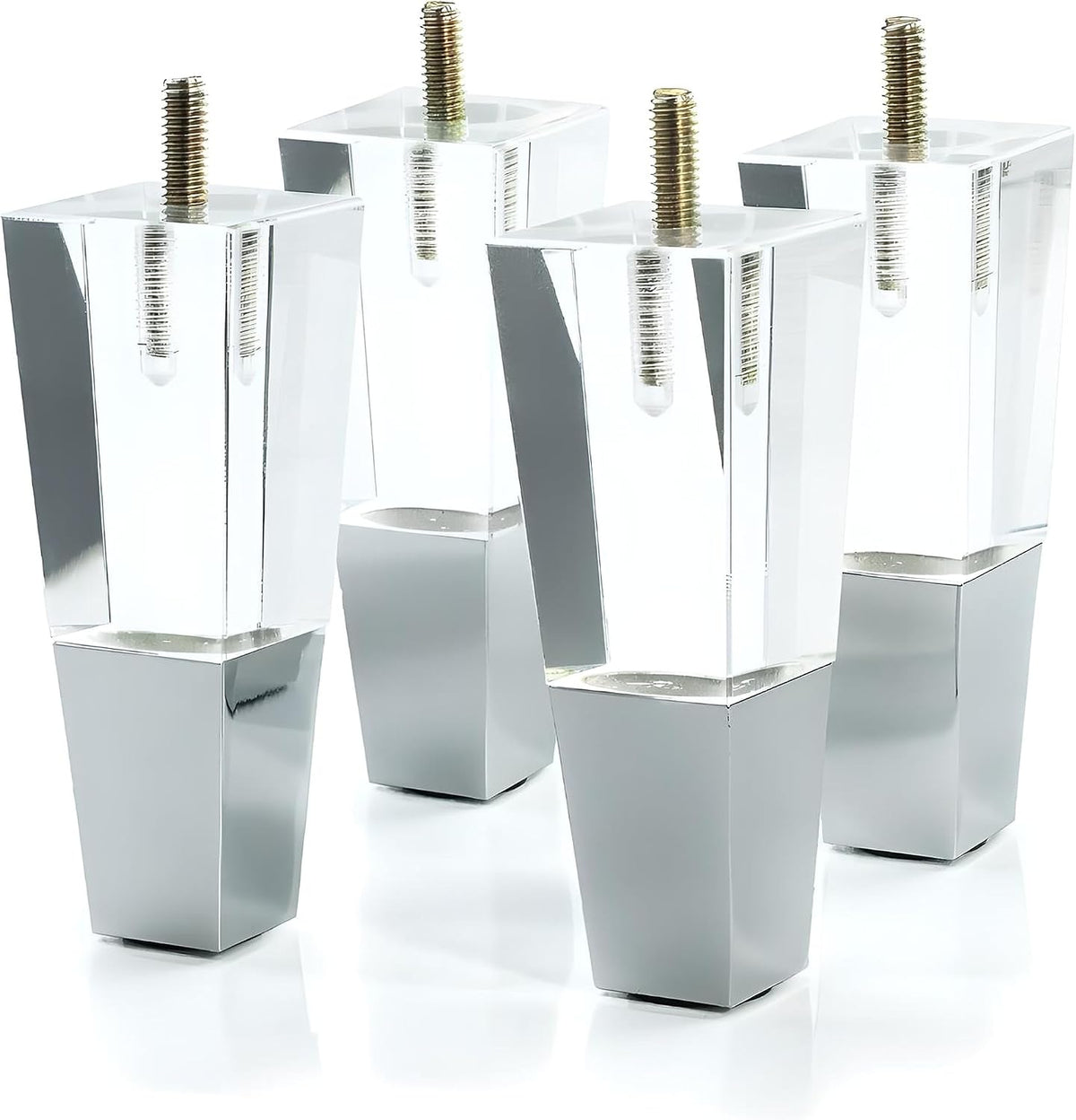 Square Acrylic Furniture Legs with Chrome Feet, Set of 4 - 4.7inch - image 1
