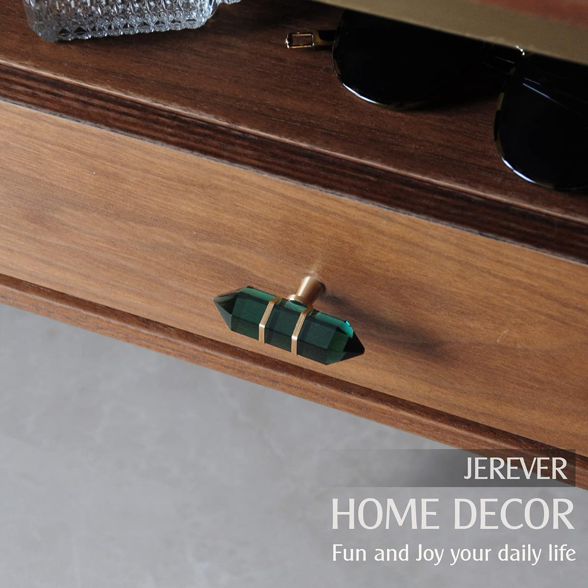 Wire-Wrapped Hexagonal Crystal Cabinet Knobs, Set of 4 - Green - image 2
