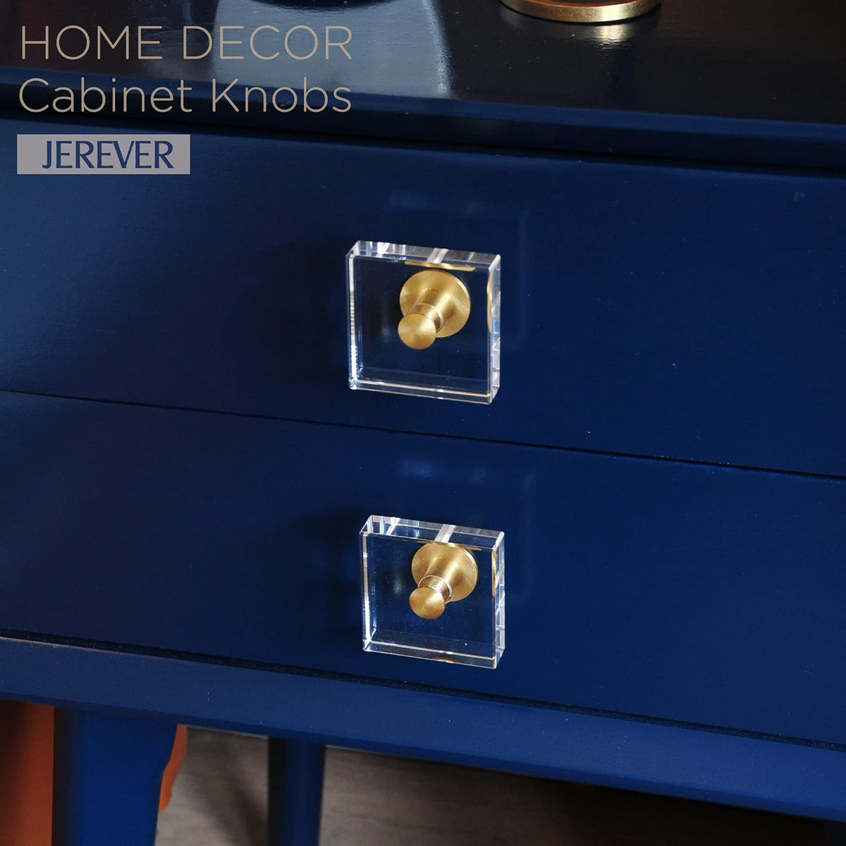 Large Acrylic Cabinet Knobs, Set of 2 - Gold / Square - image 2
