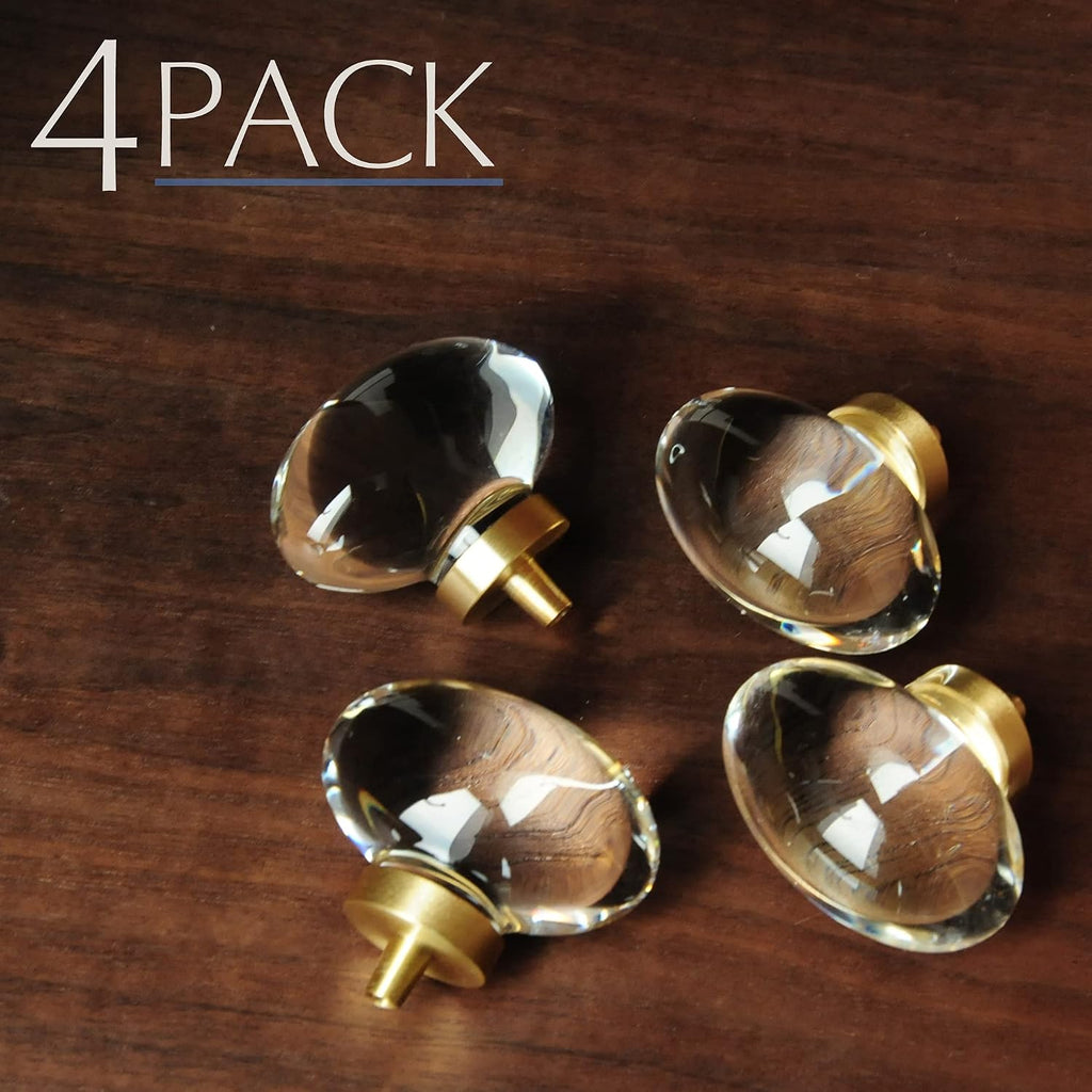 Vintage Crystal Cabinet Knobs with Gold Brass Base, Set of 4 - Egg Shape - image 4