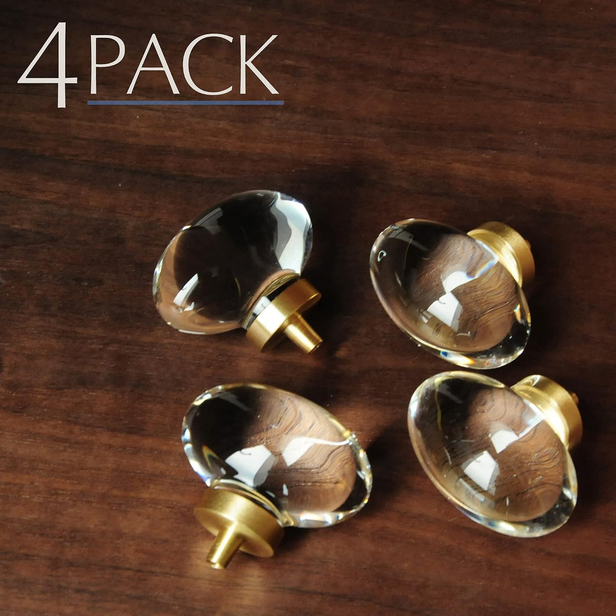 Vintage Crystal Cabinet Knobs with Gold Brass Base, Set of 4 - Egg Shape - image 4