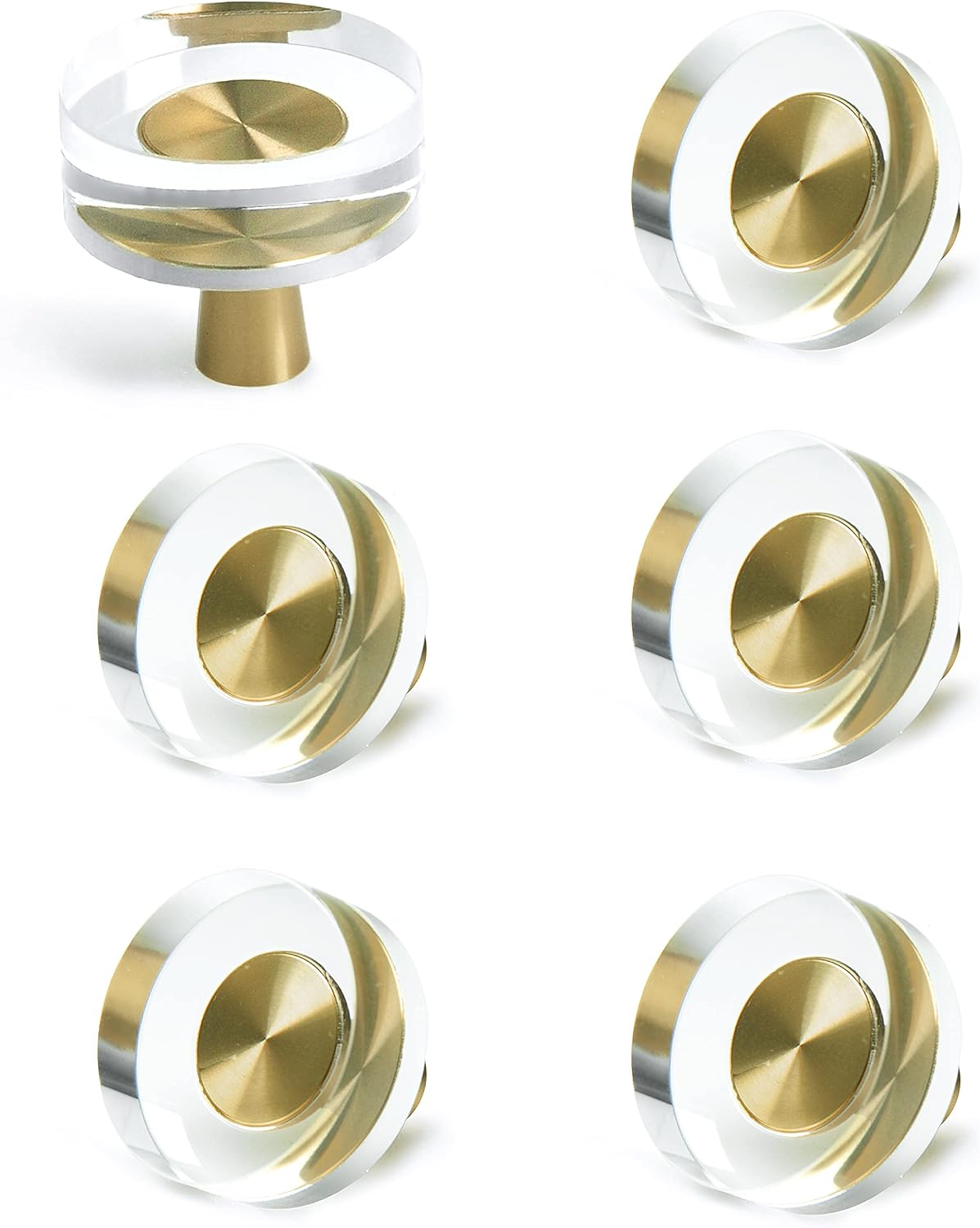 Crystal Cabinet Knobs with Gold Brass Base - 6 Pack / Round - image 1