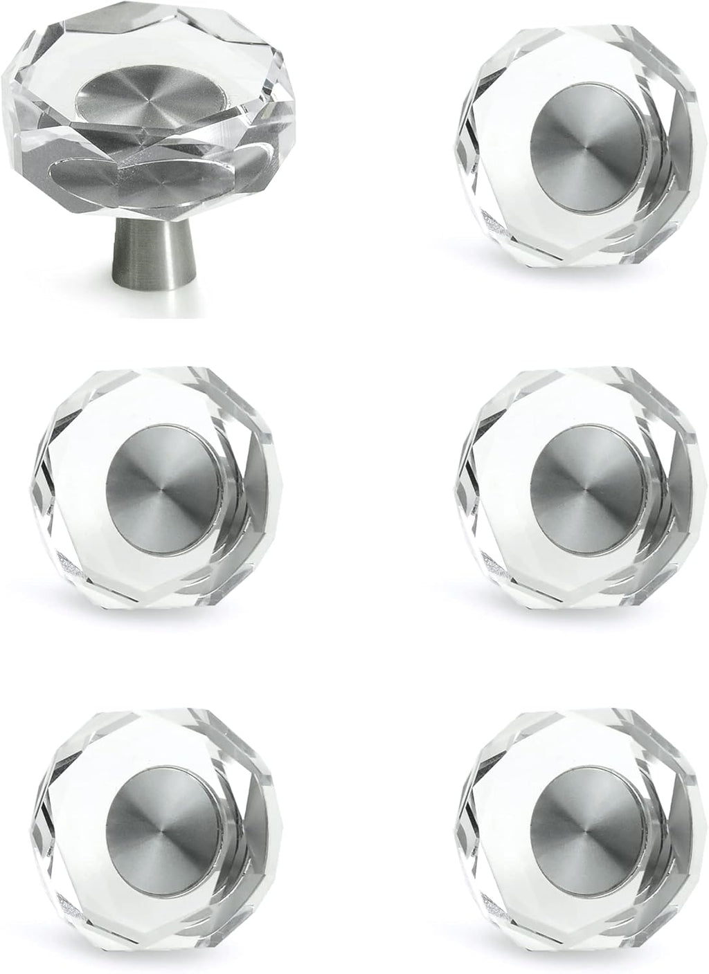 Crystal Cabinet Knobs with Brushed Nickel Base - 6 Pack / Polygon - image 1