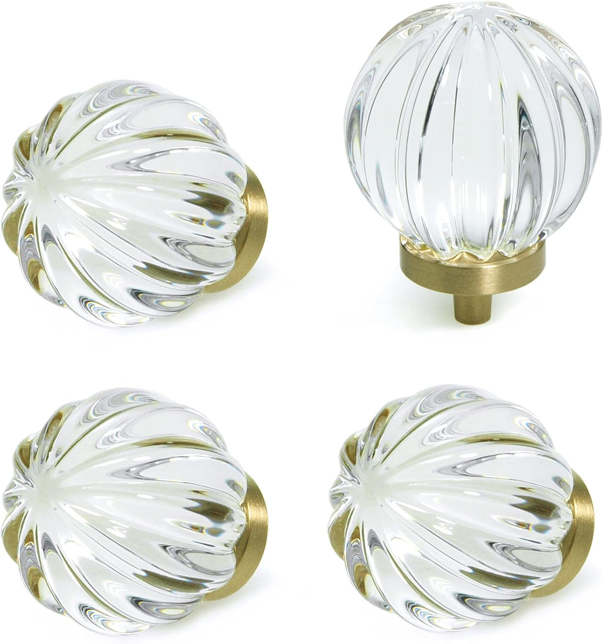 Vintage Crystal Cabinet Knobs with Gold Brass Base, Set of 4 - Ball Shape - image 1
