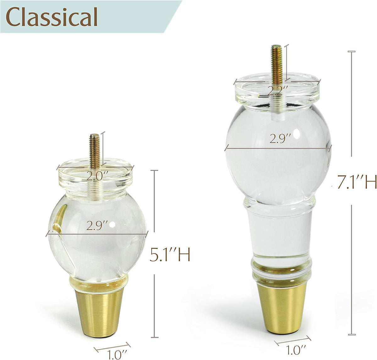 Classical Acrylic Furniture Legs, Set of 4 - 7.1inch - image 6