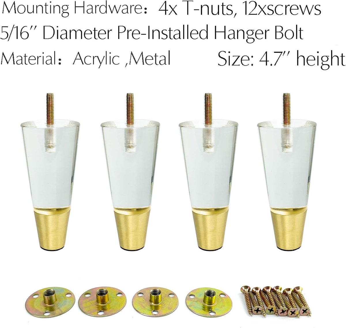 Tapered Acrylic Furniture Legs, Set of 4 - 4.7inch - image 4