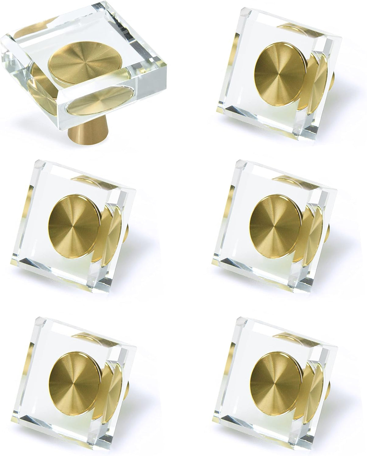Crystal Cabinet Knobs with Gold Brass Base - 6 Pack / Square - image 1