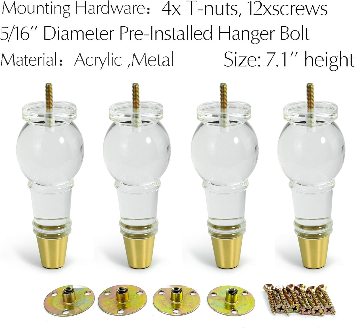 Classical Acrylic Furniture Legs, Set of 4 - 7.1inch - image 2