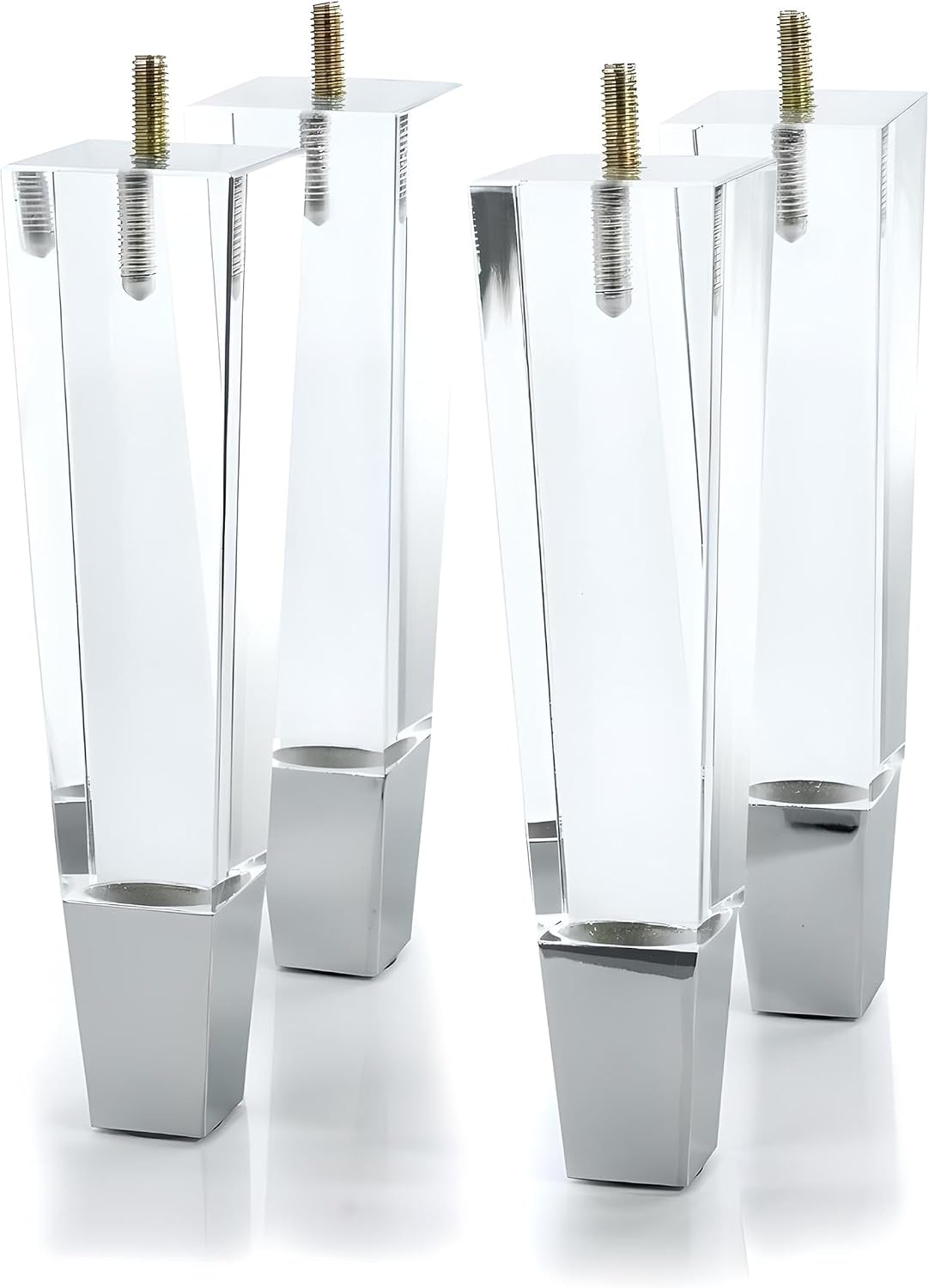 Square Acrylic Furniture Legs with Chrome Feet, Set of 4 - 7.8inch - image 1