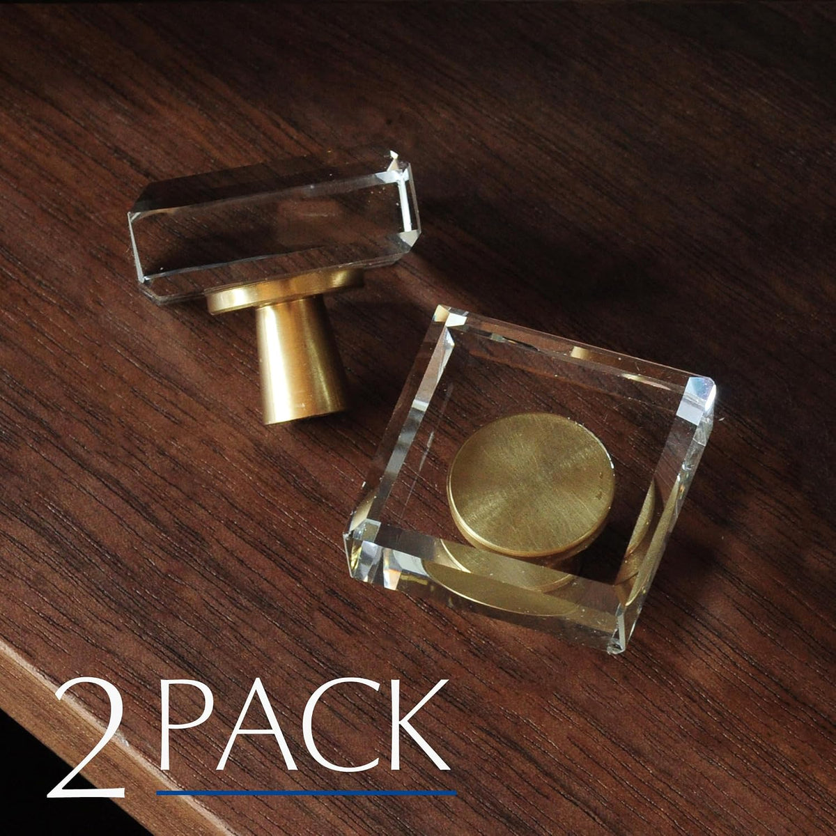 Crystal Cabinet Knobs with Gold Brass Base - 2 Pack / Square - image 5