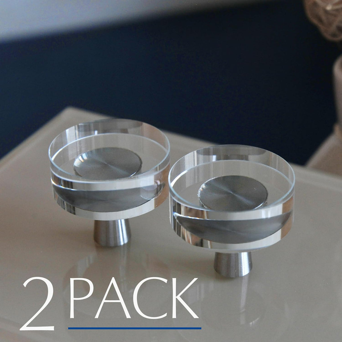 Crystal Cabinet Knobs with Brushed Nickel Base - 2 Pack / Round - image 4