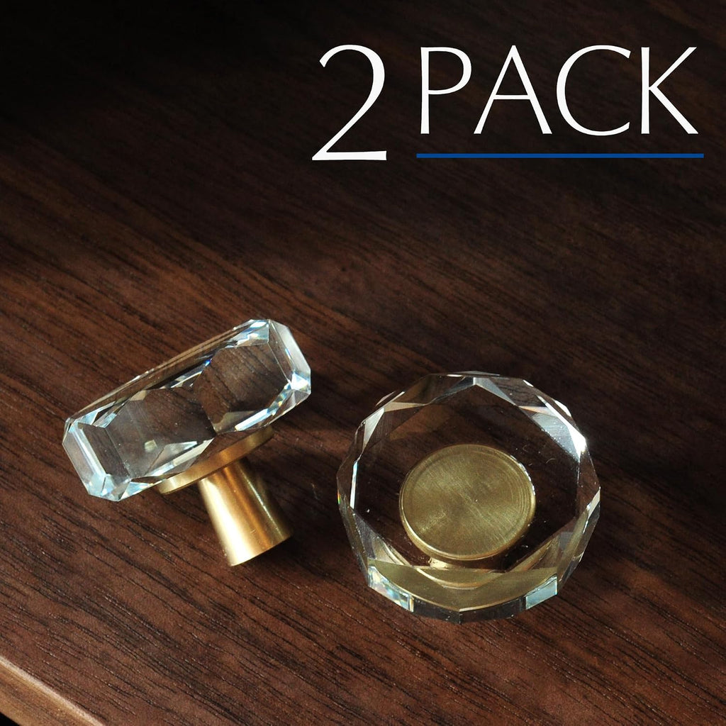 Crystal Cabinet Knobs with Gold Brass Base - 2 Pack / Polygon - image 5