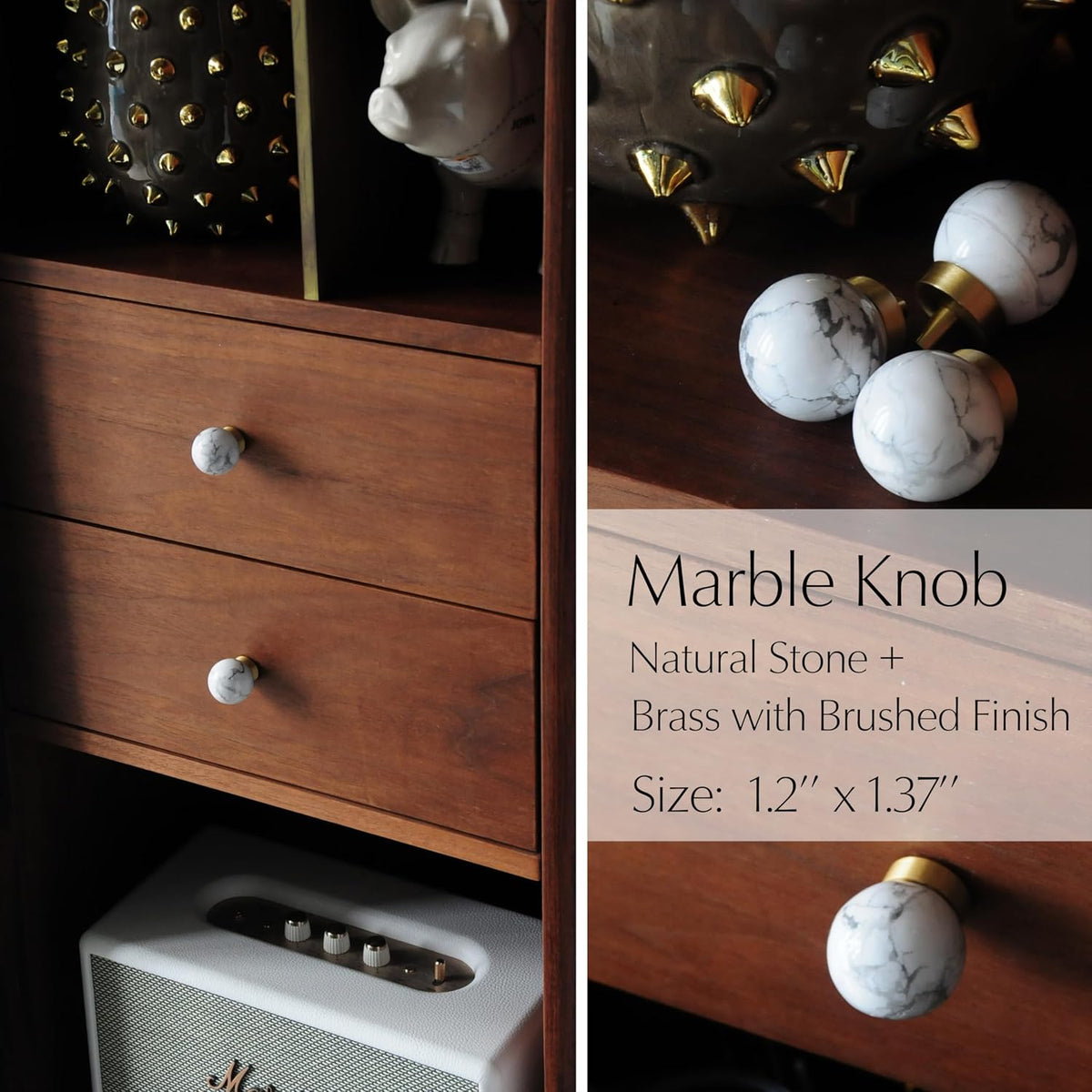 White Marble Cabinet Knobs with Gold Base, Set of 4 - Default Title - image 3