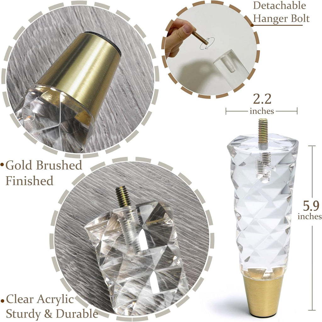 Diamond-Pattern Acrylic Furniture Legs, Set of 4 - 5.9inch - image 5