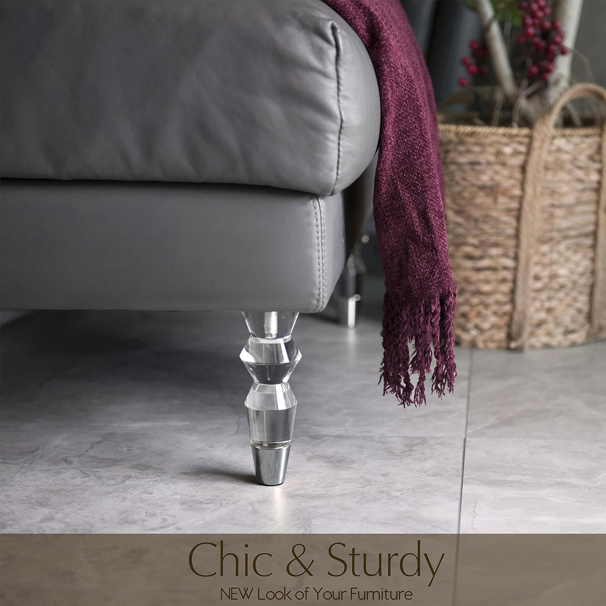 6.9-Inch Tapered Acrylic Furniture Legs, Set of 4 - Chrome - image 3