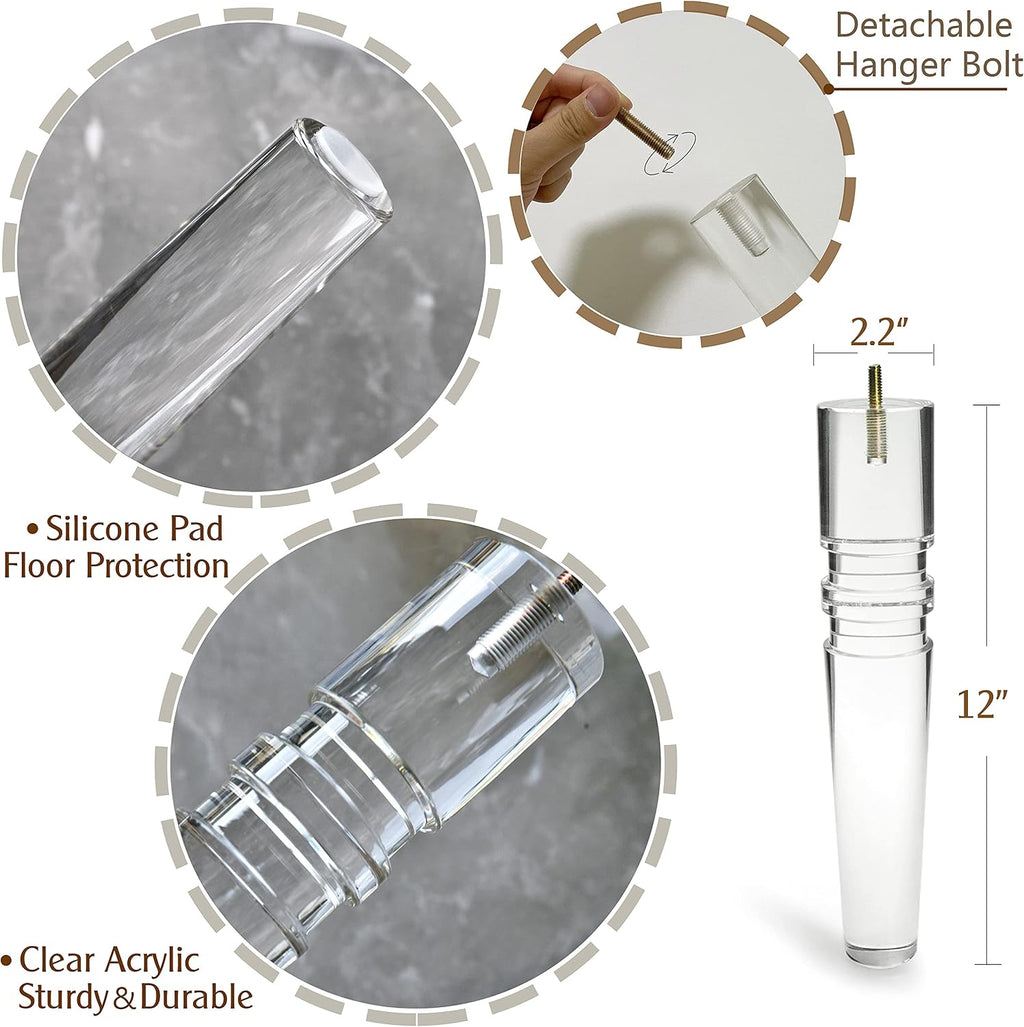 12-Inch Acrylic Furniture Legs, Set of 4 - Clear - image 5