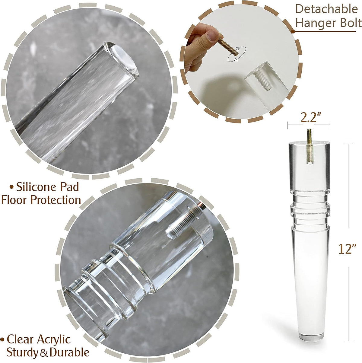 12-Inch Acrylic Furniture Legs, Set of 4 - Clear - image 5