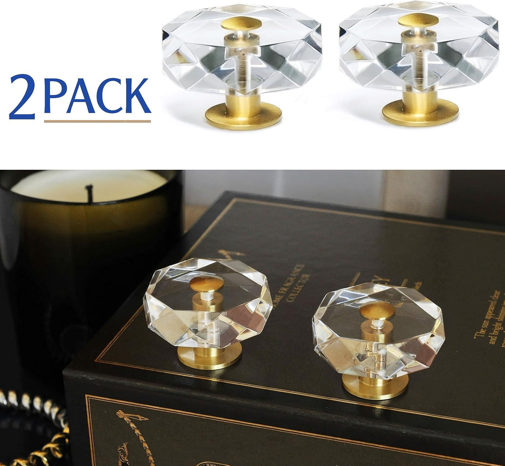 Large Acrylic Cabinet Knobs, Set of 2 - Gold / Polygonn - image 4