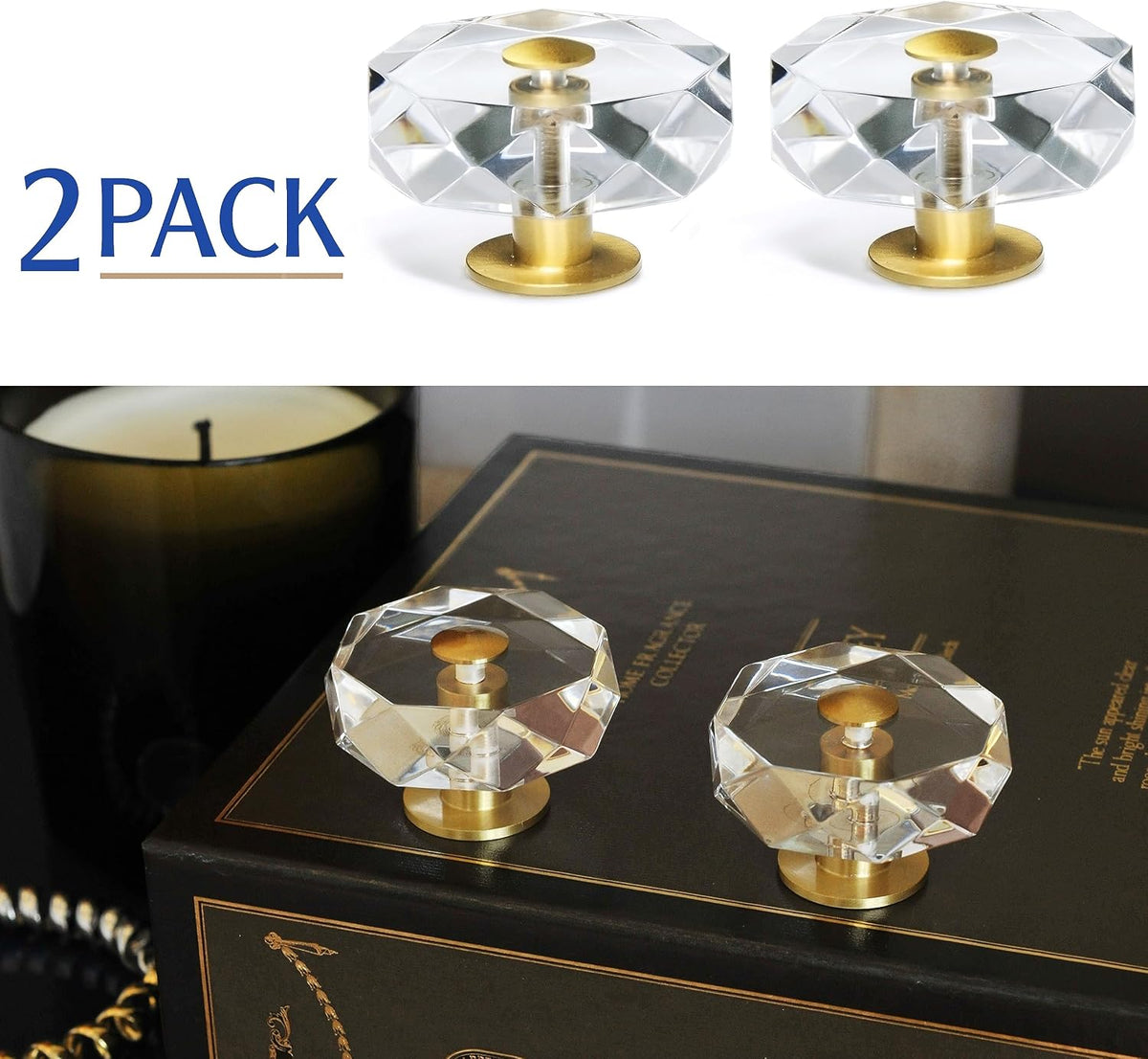 Large Acrylic Cabinet Knobs, Set of 2 - Gold / Polygonn - image 4