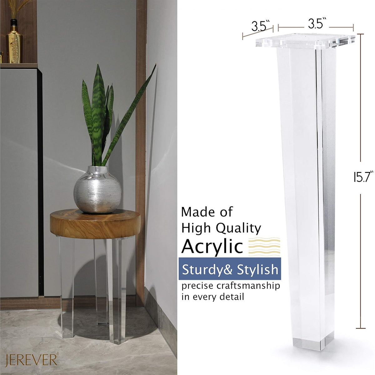 16-Inch Square Acrylic Furniture Legs, Set of 4 - Square Leg - image 3