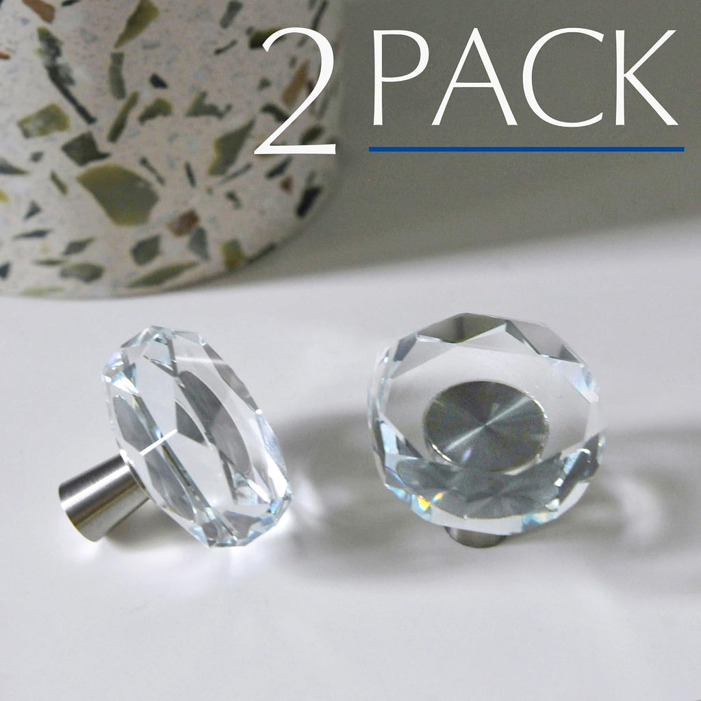 Crystal Cabinet Knobs with Brushed Nickel Base - 2 Pack / Polygon - image 4
