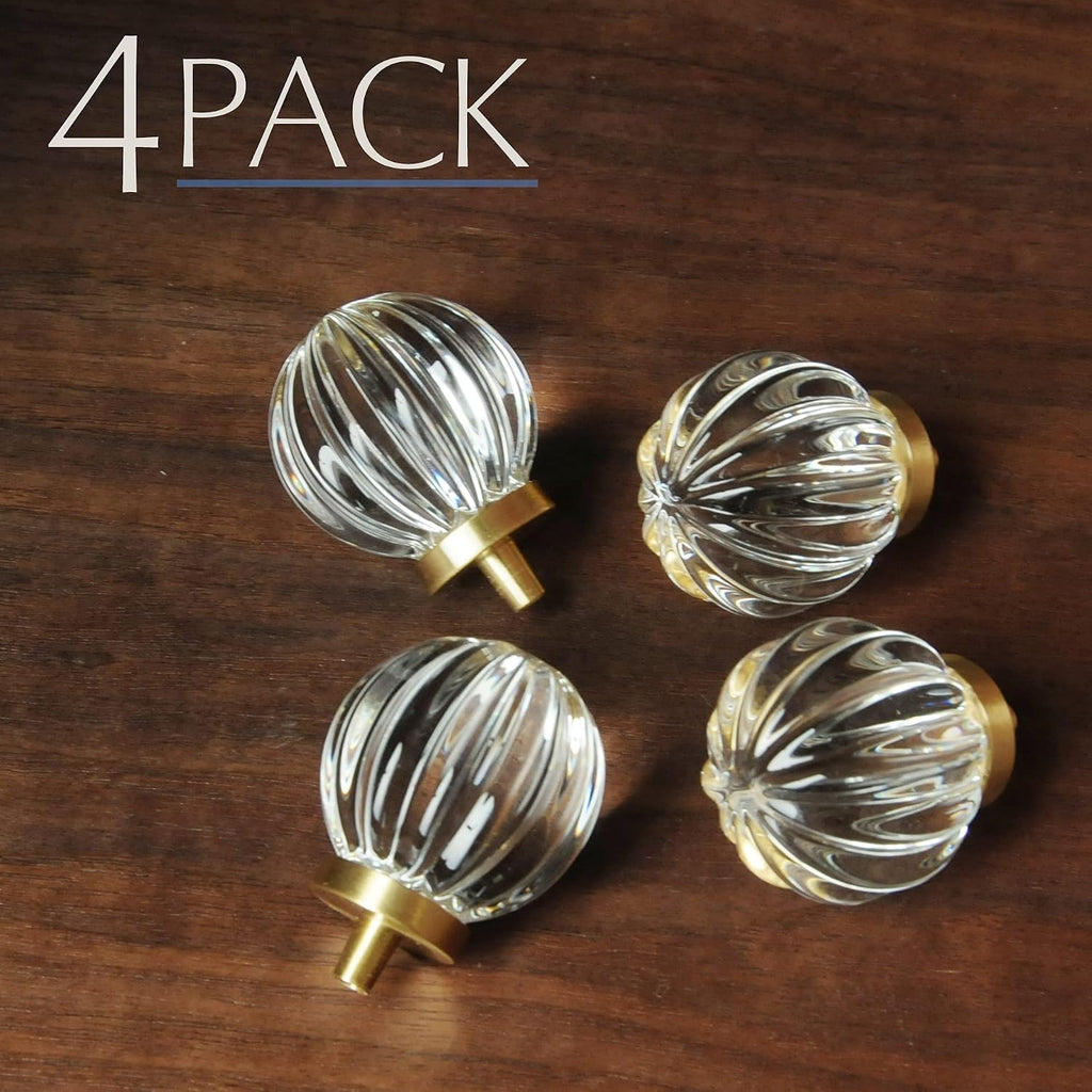 Vintage Crystal Cabinet Knobs with Gold Brass Base, Set of 4 - Ball Shape - image 4