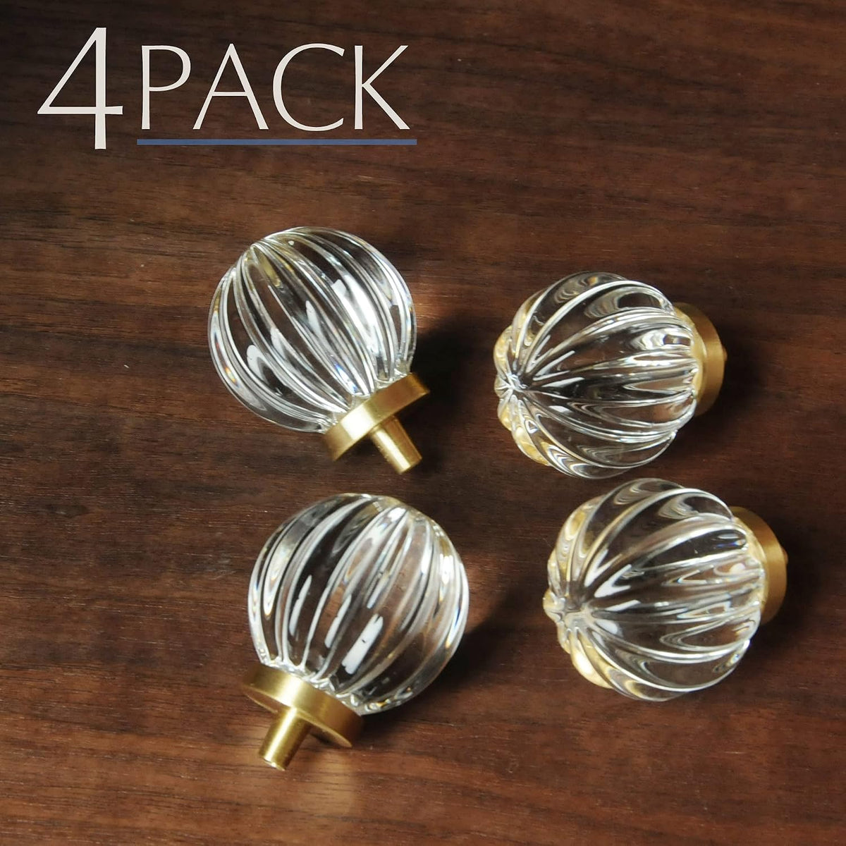Vintage Crystal Cabinet Knobs with Gold Brass Base, Set of 4 - Ball Shape - image 4