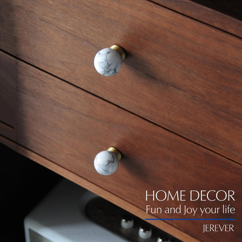 White Marble Cabinet Knobs with Gold Base, Set of 4 - Default Title - image 2