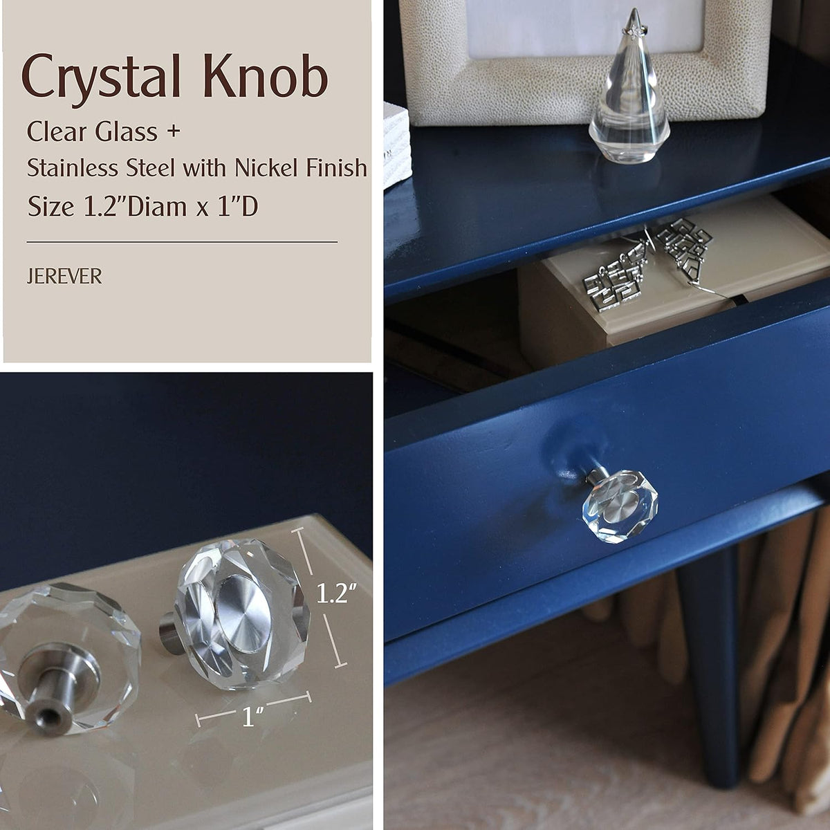 Crystal Cabinet Knobs with Brushed Nickel Base - 6 Pack / Polygon - image 2