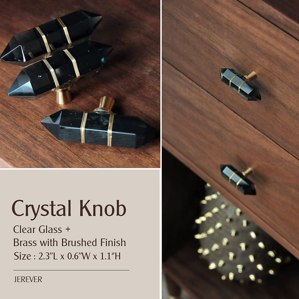 Wire-Wrapped Hexagonal Crystal Cabinet Knobs, Set of 4 - Black - image 2