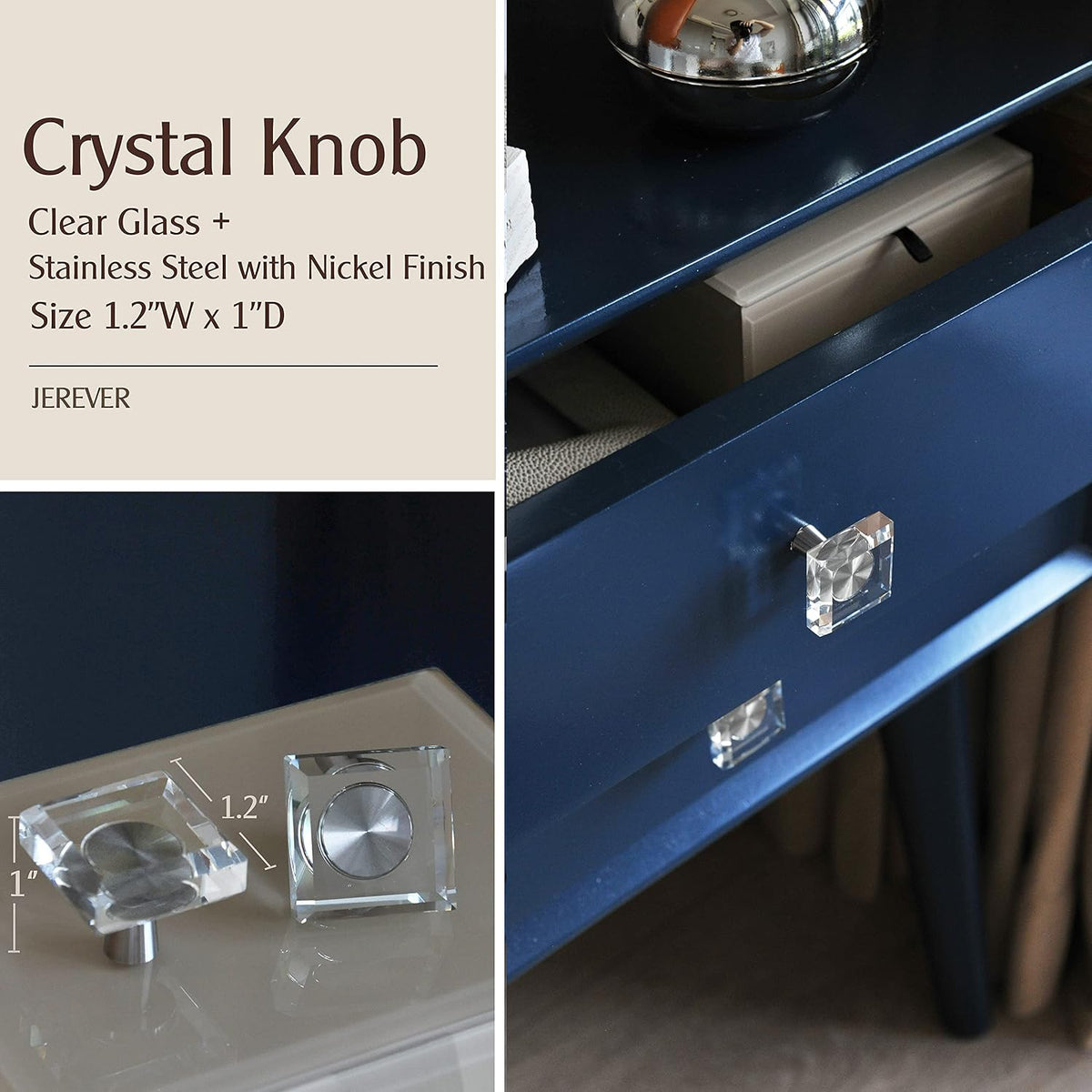 Crystal Cabinet Knobs with Brushed Nickel Base - 6 Pack / Square - image 2