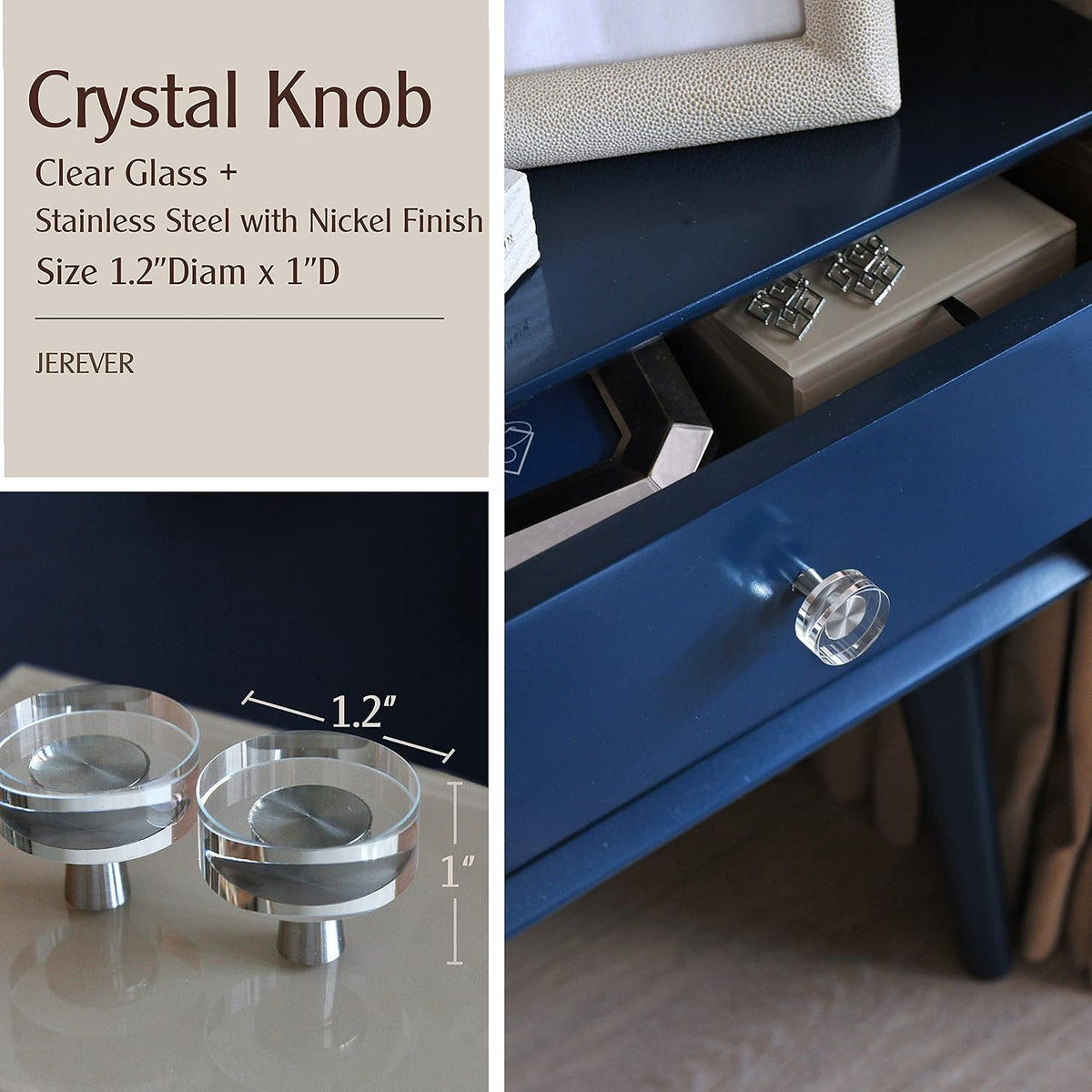 Crystal Cabinet Knobs with Brushed Nickel Base - 6 Pack / Round - image 2