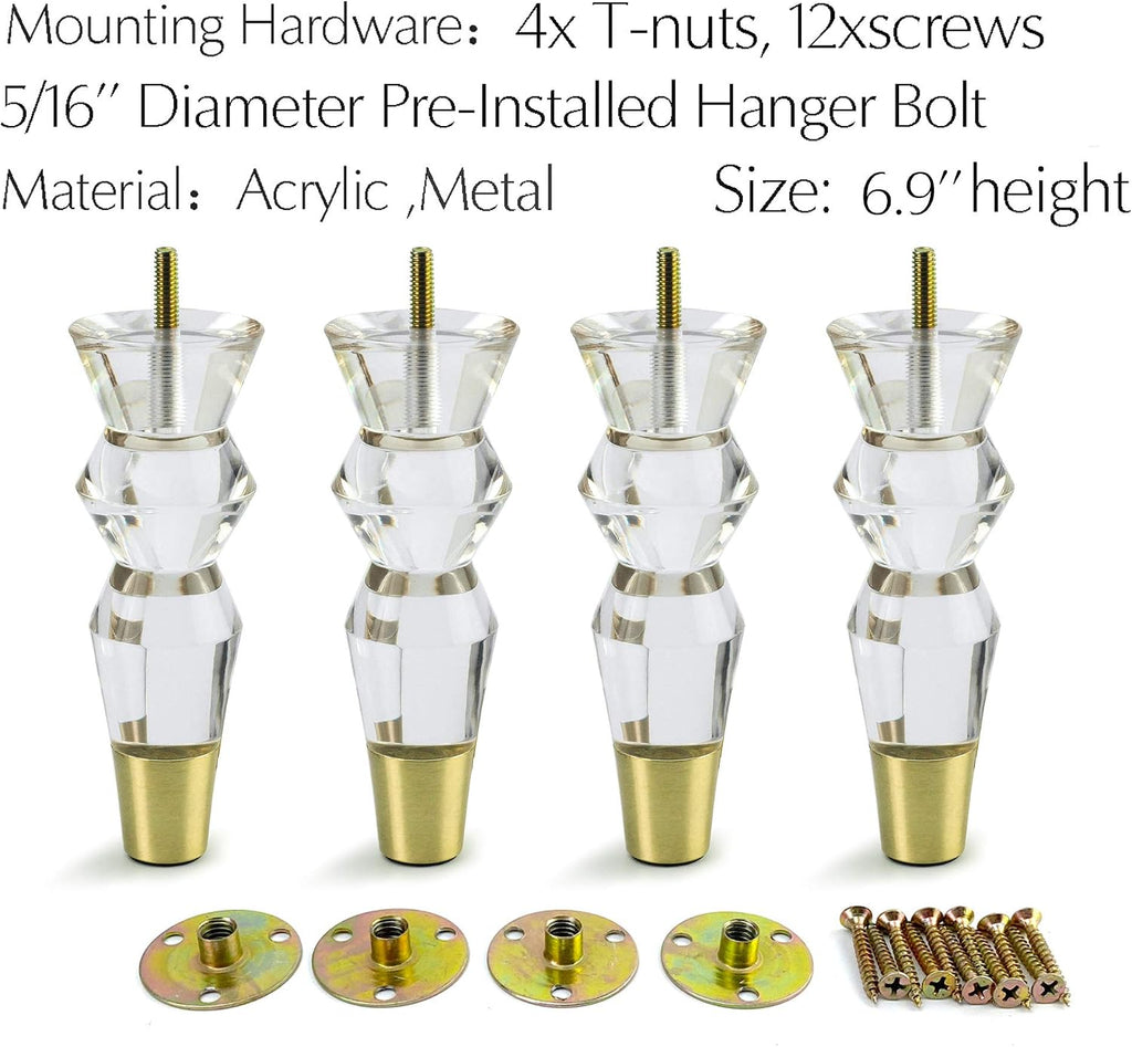 6.9-Inch Tapered Acrylic Furniture Legs, Set of 4 - Gold - image 5